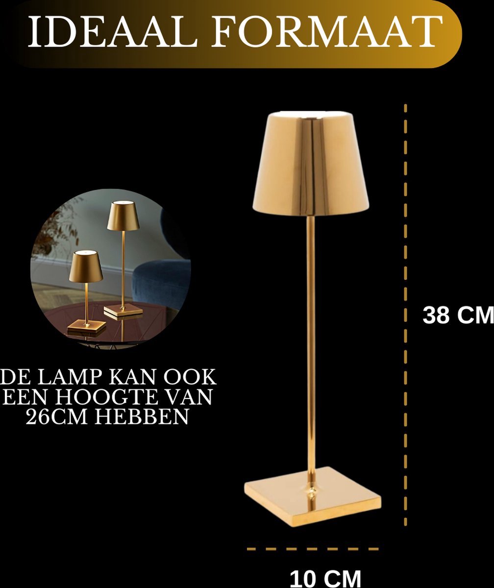 Lampe de table rechargeable dorée, étanche, à intensité variable, 38 cm (lot de 6)