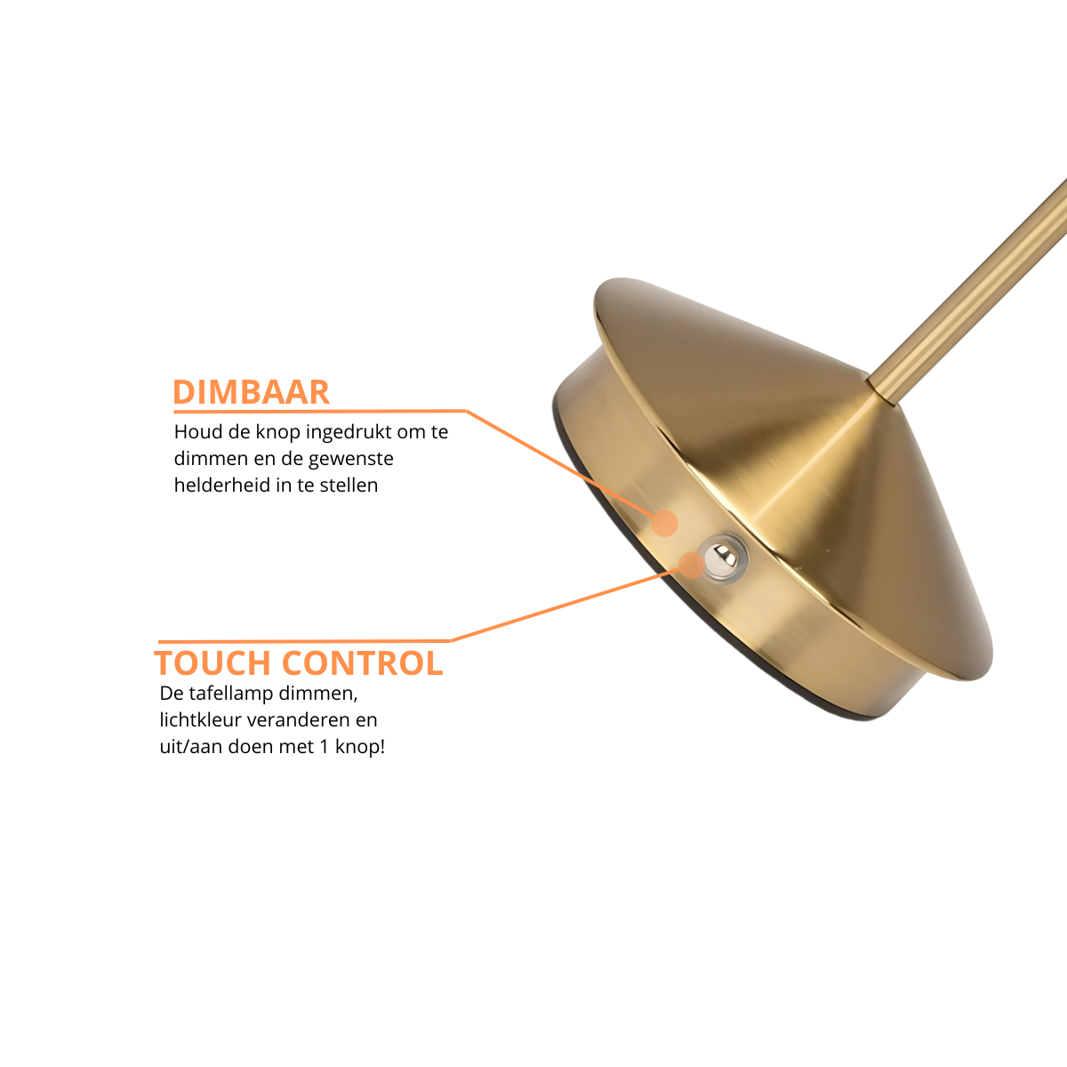 Lot de 2 lampes de table rechargeables, à intensité variable, étanches, 29 cm, dorées, conformes aux normes néerlandaises.