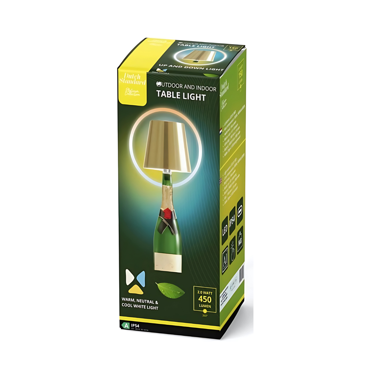 Lot de 2 lampes rechargeables pour bouteilles - Lampe de table à intensité variable - Aluminium - Étanche - Doré - Norme néerlandaise
