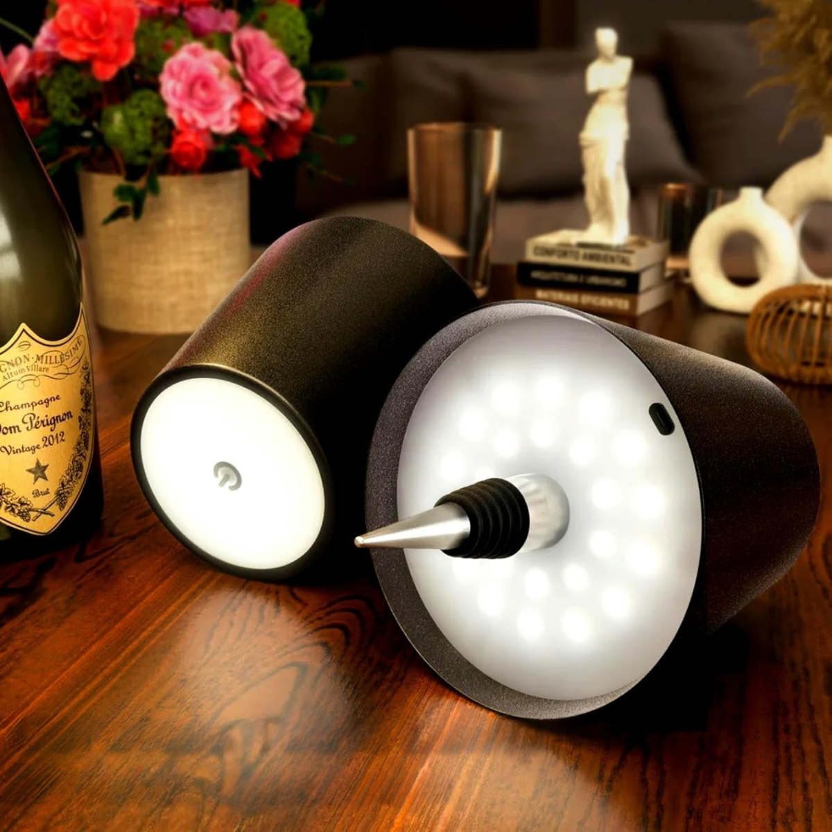 Lampe bouteille rechargeable - Lampe de table à intensité variable - Aluminium - Étanche - Noir - Norme néerlandaise