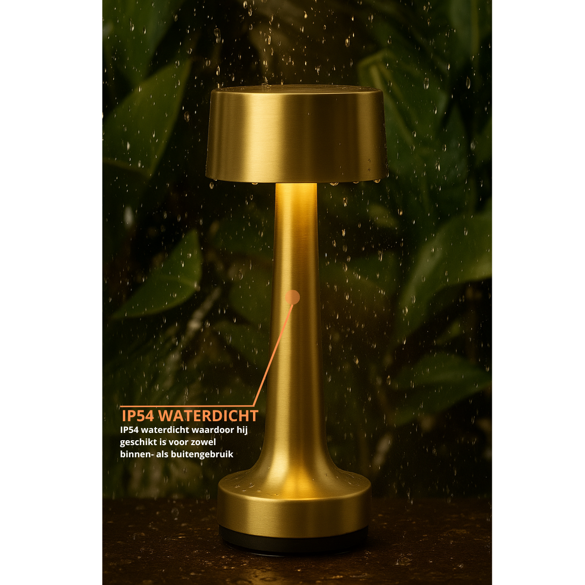 Lot de 2 lampes de table rechargeables, à intensité variable, étanches, 21 cm, dorées, conformes aux normes néerlandaises.