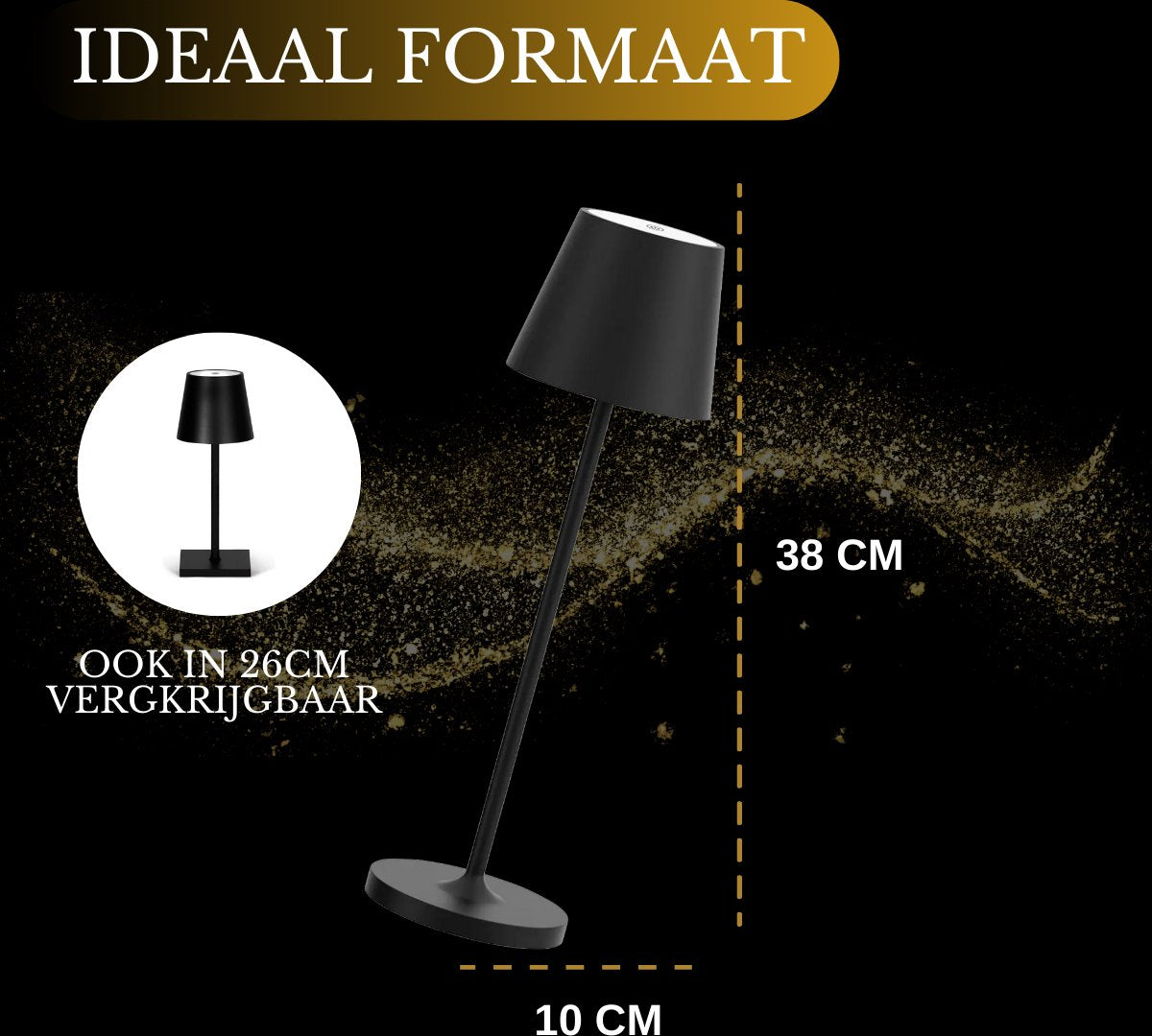 Lampe de table rechargeable noire étanche avec station d'accueil, intensité variable, 38 cm