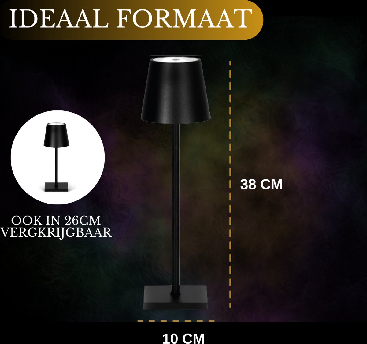 Lampe de table rechargeable - RGBWW - Intensité réglable - Étanche - 38 cm - Noire - Norme néerlandaise