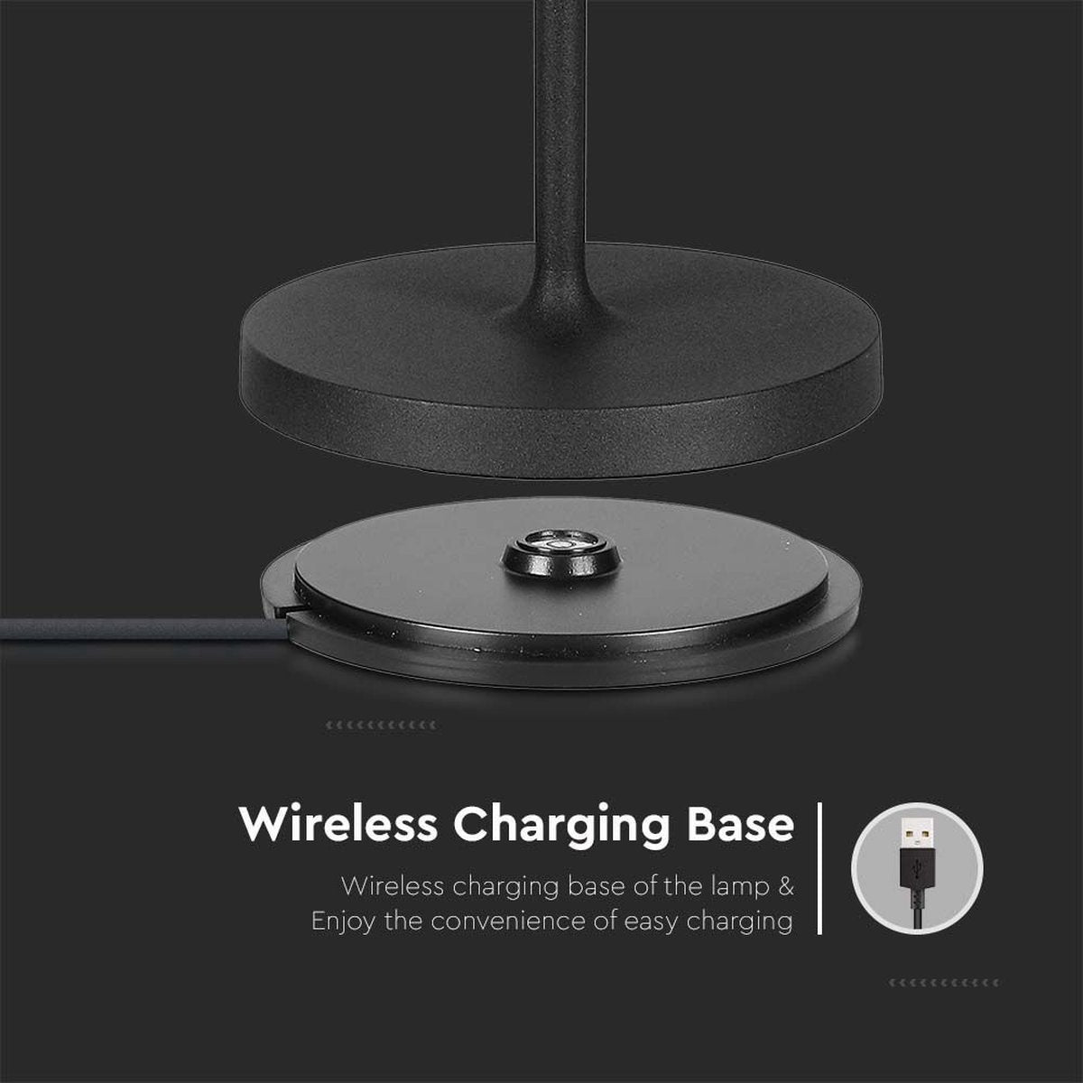 Lampe de table rechargeable noire étanche avec station d'accueil, intensité variable, 38 cm