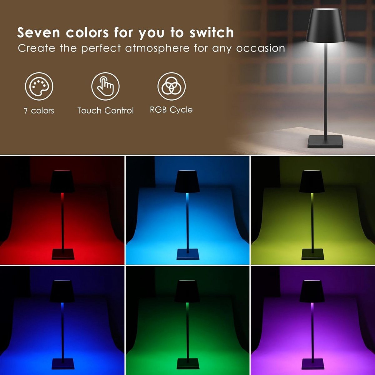 Lampe de table rechargeable - RGBWW - Intensité réglable - Étanche - 38 cm - Noire - Norme néerlandaise