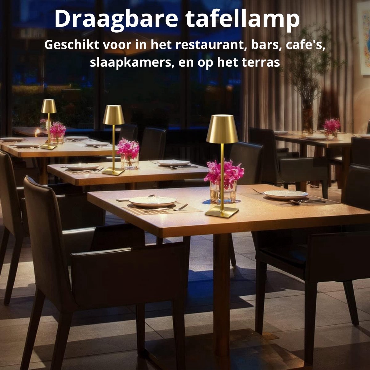 Lampe de table rechargeable dorée, étanche, à intensité variable, 38 cm (lot de 6)