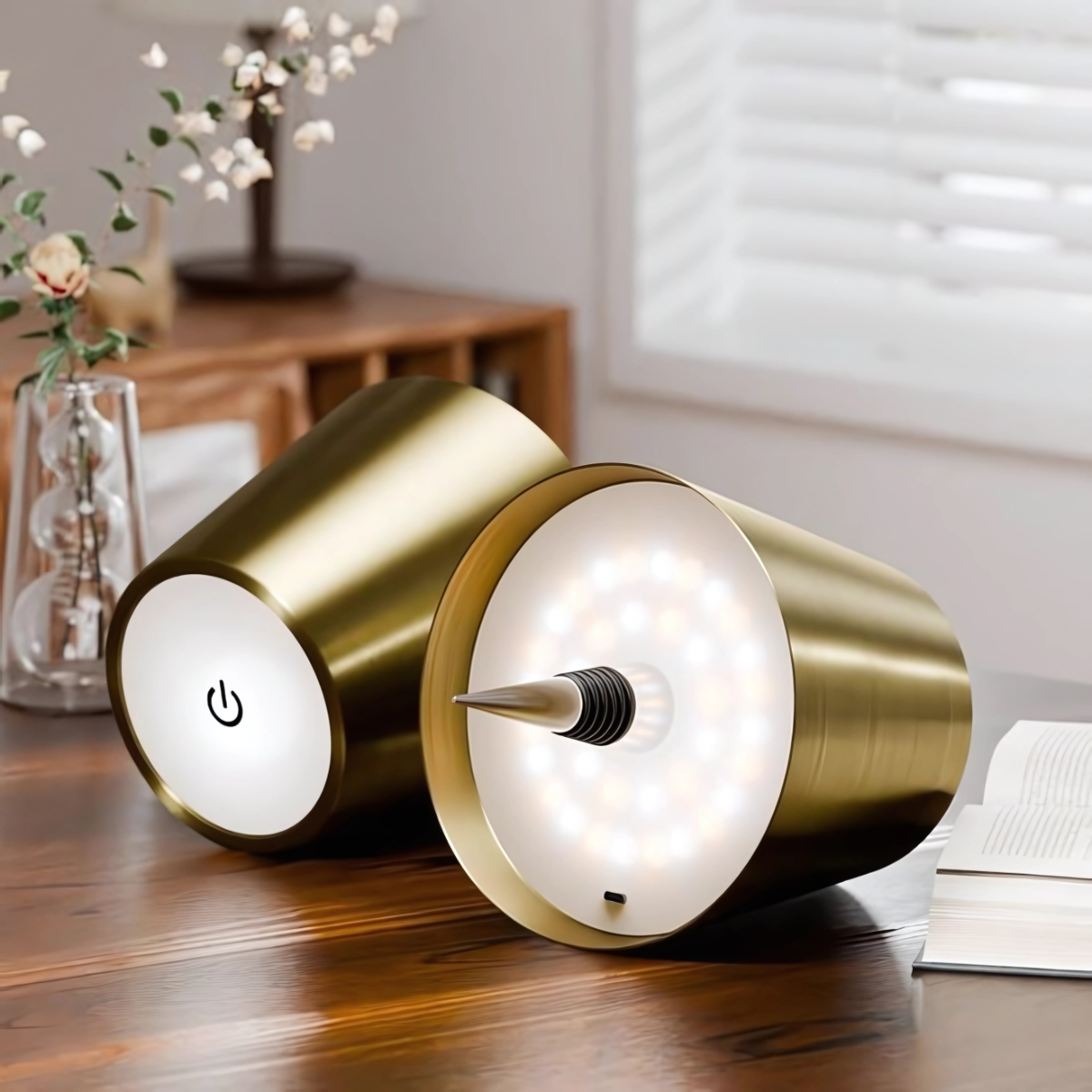 Lot de 2 lampes rechargeables pour bouteilles - Lampe de table à intensité variable - Aluminium - Étanche - Doré - Norme néerlandaise