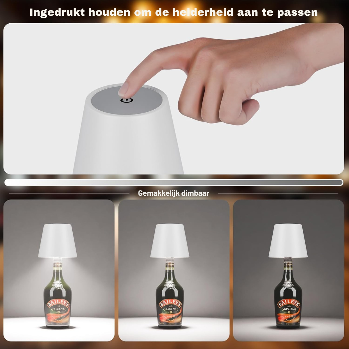 Lot de 2 lampes rechargeables pour bouteilles - Lampe de table à intensité variable - Aluminium - Étanche - Blanc - Norme néerlandaise