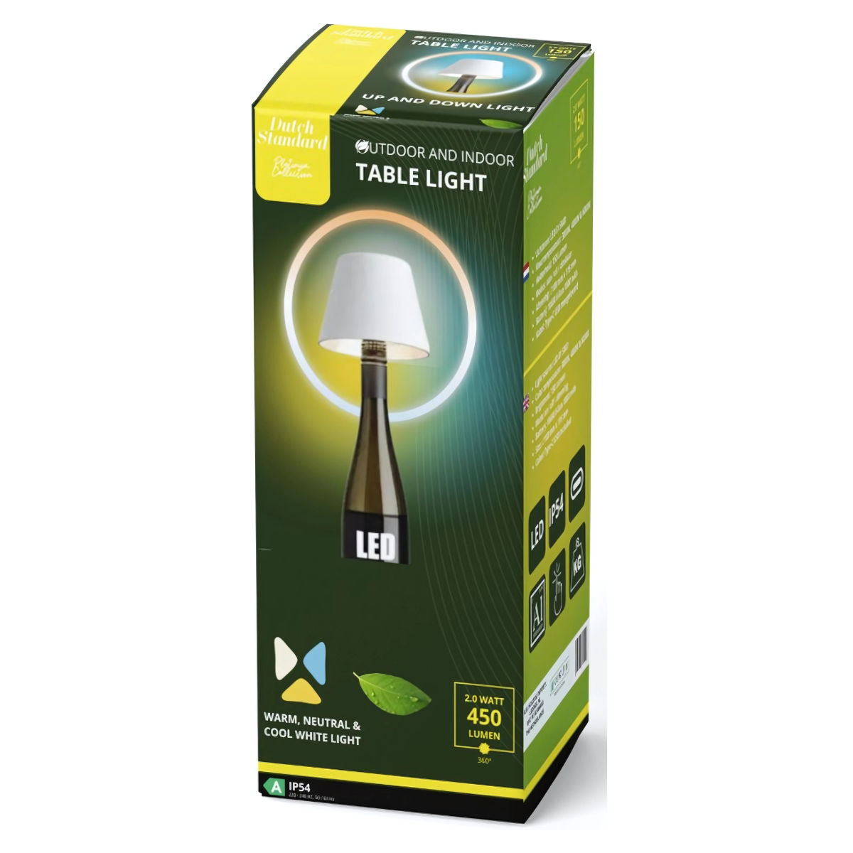 Lot de 2 lampes rechargeables pour bouteilles - Lampe de table à intensité variable - Aluminium - Étanche - Blanc - Norme néerlandaise