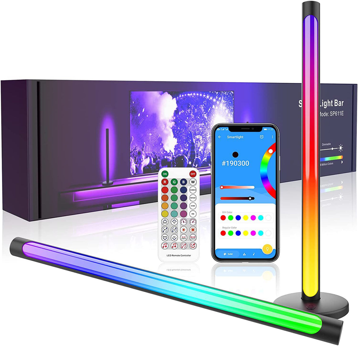 Barre lumineuse LED, lampe de bureau RGBICWW, WiFi + Bluetooth, 38 cm