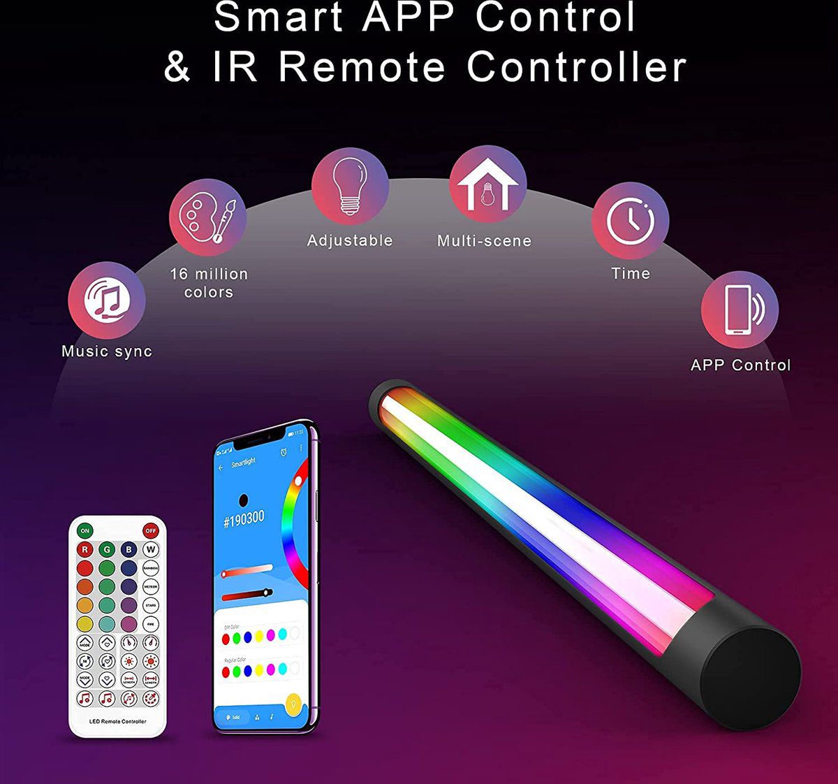 Barre lumineuse LED, lampe de bureau RGBICWW, WiFi + Bluetooth, 38 cm