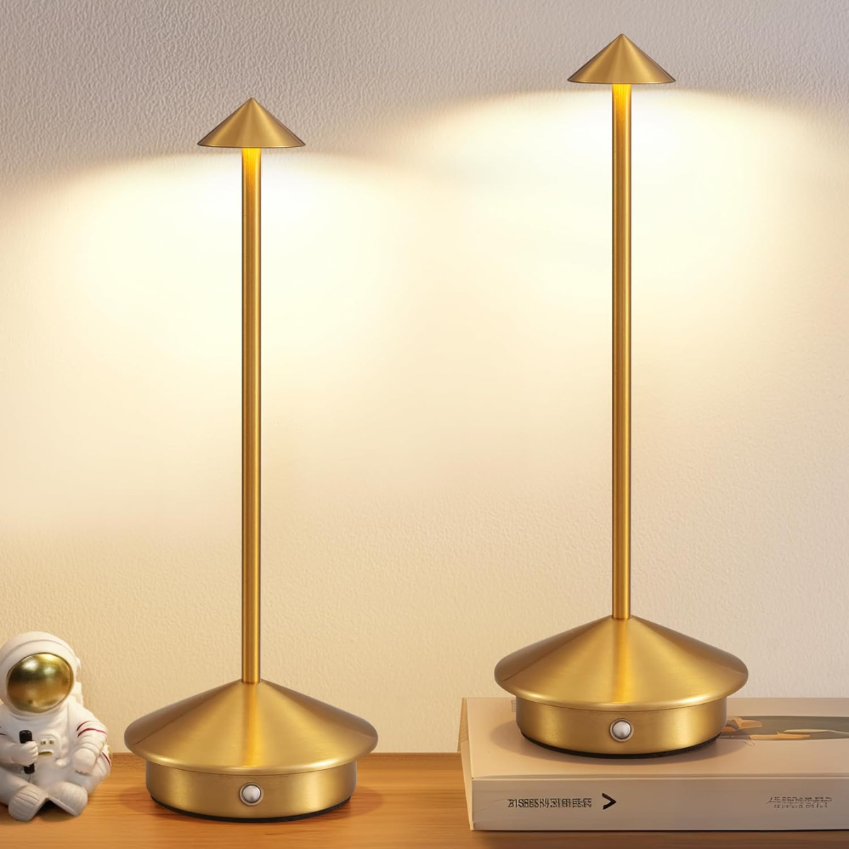 Lot de 2 lampes de table rechargeables, à intensité variable, étanches, 29 cm, dorées, conformes aux normes néerlandaises.