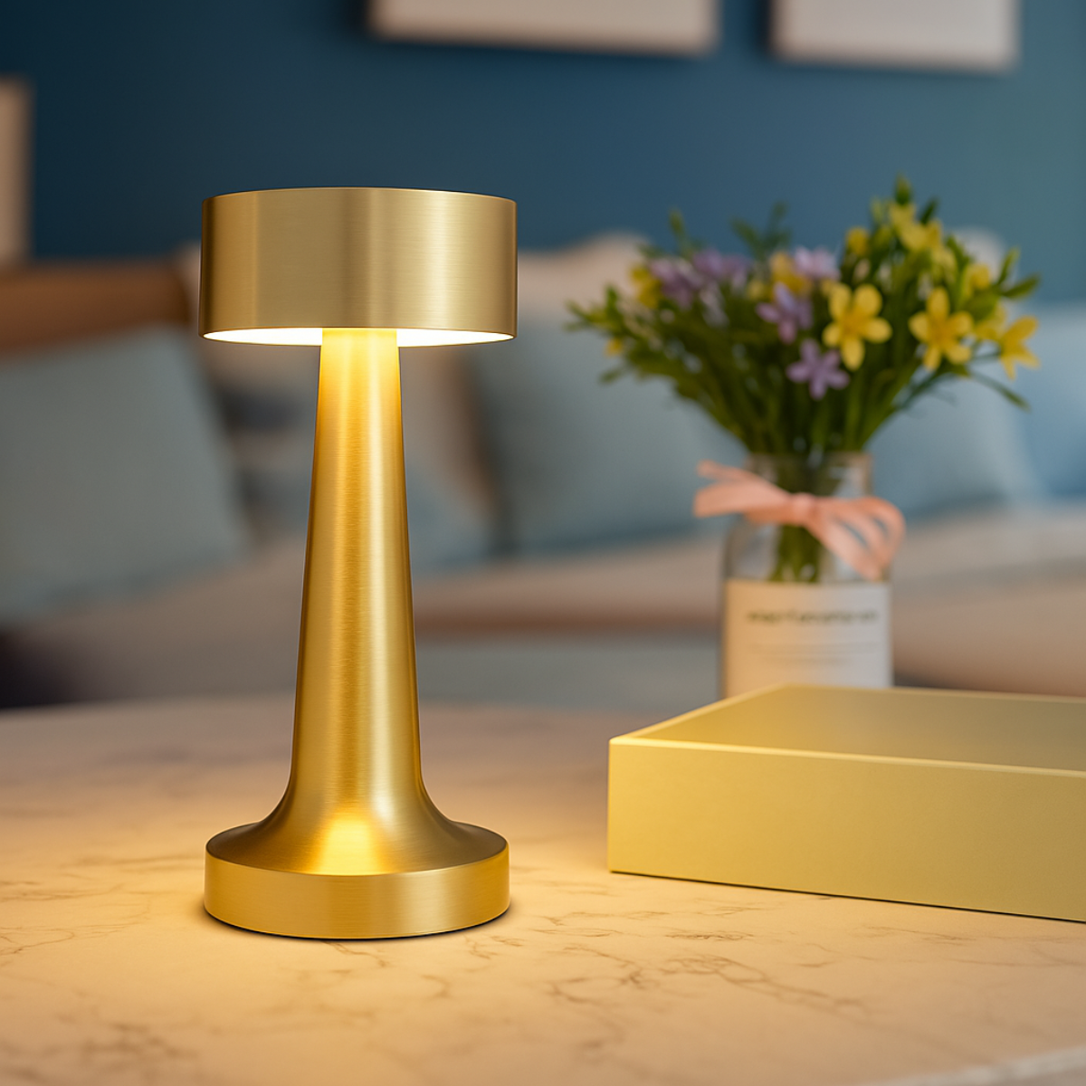 Lot de 2 lampes de table rechargeables, à intensité variable, étanches, 21 cm, dorées, conformes aux normes néerlandaises.