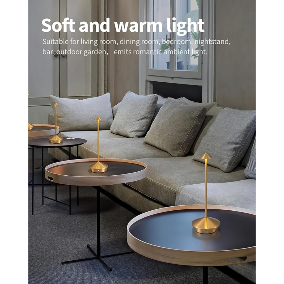 Lot de 2 lampes de table rechargeables, à intensité variable, étanches, 29 cm, dorées, conformes aux normes néerlandaises.