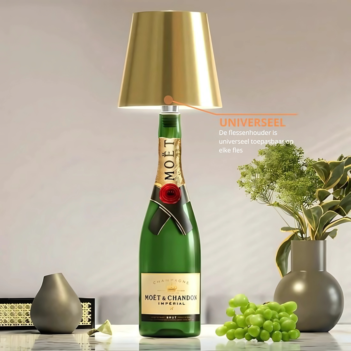Lot de 2 lampes rechargeables pour bouteilles - Lampe de table à intensité variable - Aluminium - Étanche - Doré - Norme néerlandaise