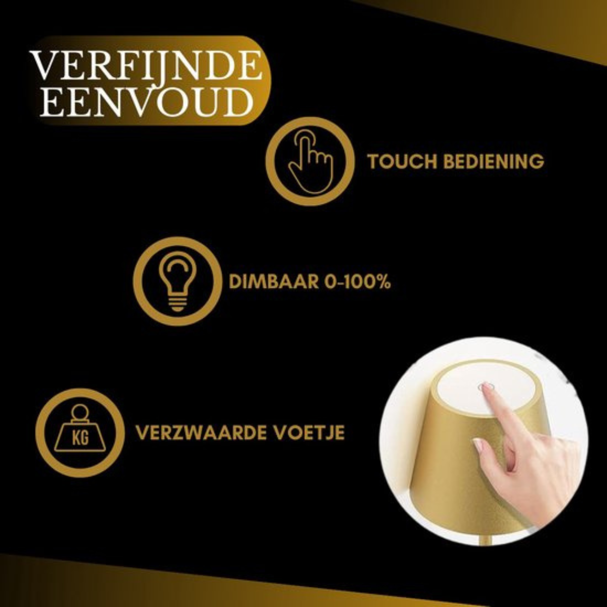 2 Stuks - Oplaadbare Tafellamp - Dimbaar - Waterdicht - 38CM - Goud - Dutch Standard