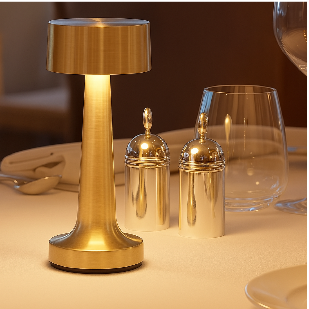 Lot de 2 lampes de table rechargeables, à intensité variable, étanches, 21 cm, dorées, conformes aux normes néerlandaises.