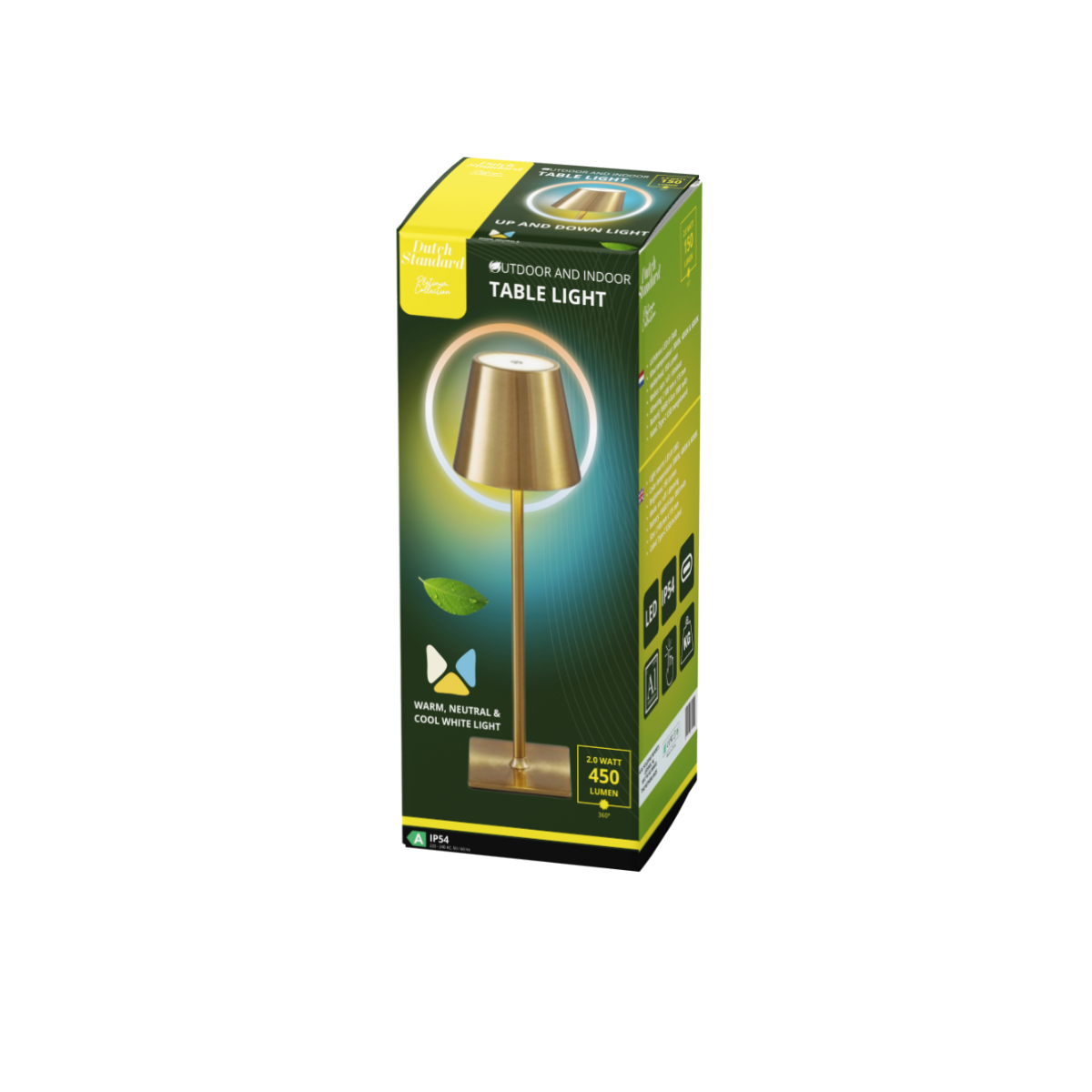 Lampe de table rechargeable - Intensité réglable - Étanche - 26 cm - Or - Norme néerlandaise
