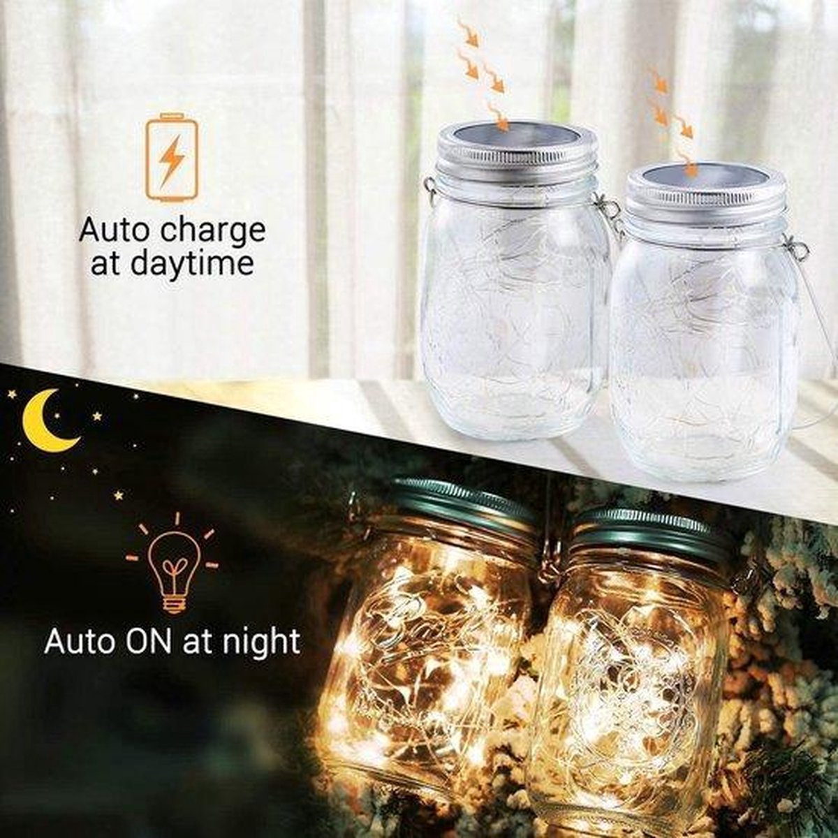Lot de 2 lampes solaires de jardin - Lampes solaires LED pour bocaux Weck en verre étanches, alimentées à l'énergie solaire
