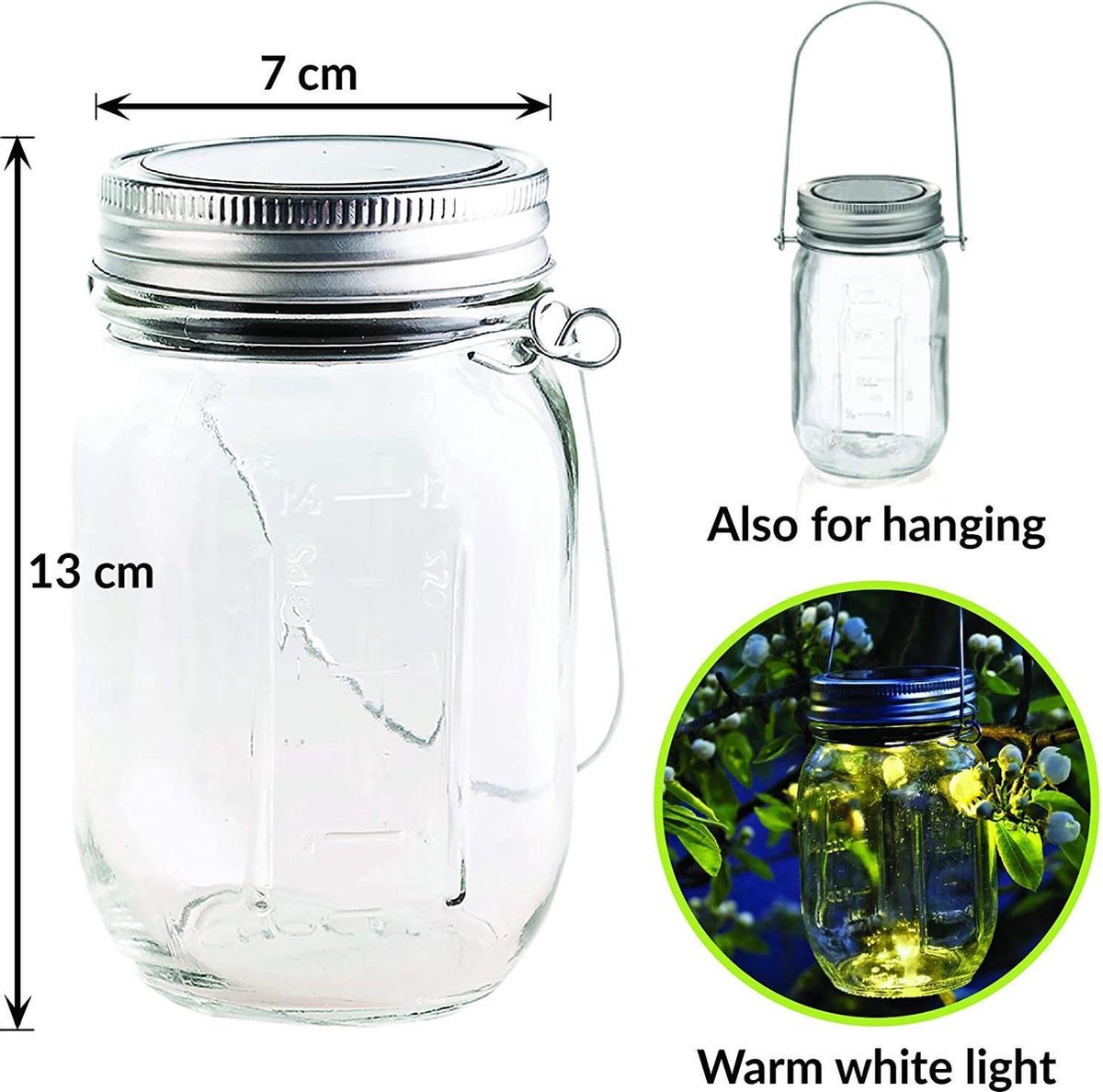 Lot de 2 lampes solaires de jardin - Lampes solaires LED pour bocaux Weck en verre étanches, alimentées à l'énergie solaire