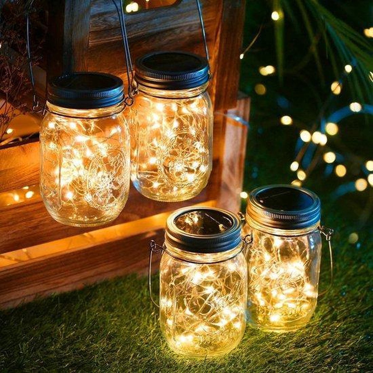 Lot de 2 lampes solaires de jardin - Lampes solaires LED pour bocaux Weck en verre étanches, alimentées à l'énergie solaire