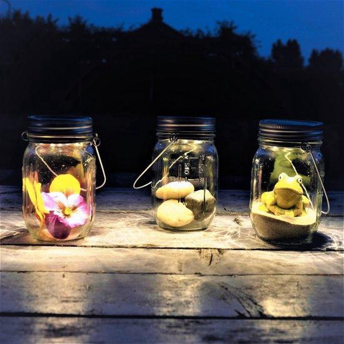Lot de 2 lampes solaires de jardin - Lampes solaires LED pour bocaux Weck en verre étanches, alimentées à l'énergie solaire