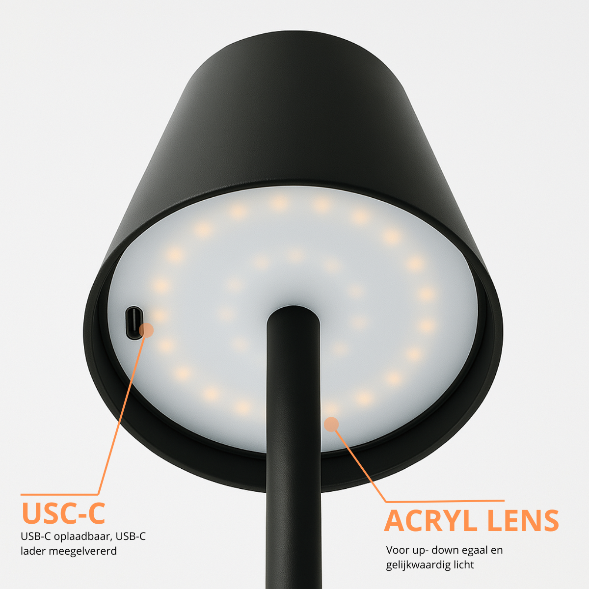 2 Stuks - Oplaadbare Tafellamp - Dimbaar - Waterdicht - 38CM - Zwart - Dutch Standard