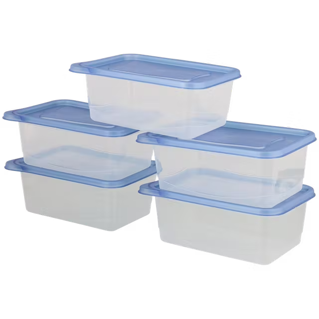 Boîtes de rangement 1,2 L bleues transparentes, lot de 5