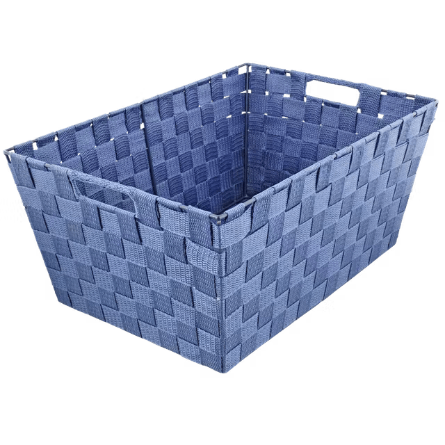 Panier de rangement aspect satin bleu