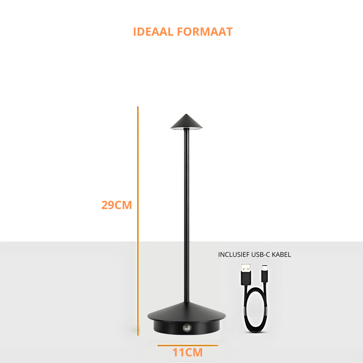 Lampe de table rechargeable - Intensité réglable - Étanche - 29 cm - Noire - Norme néerlandaise