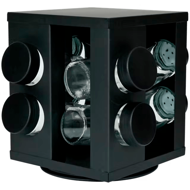 Schwarzes Gewürzregal mit 8 Gläsern
