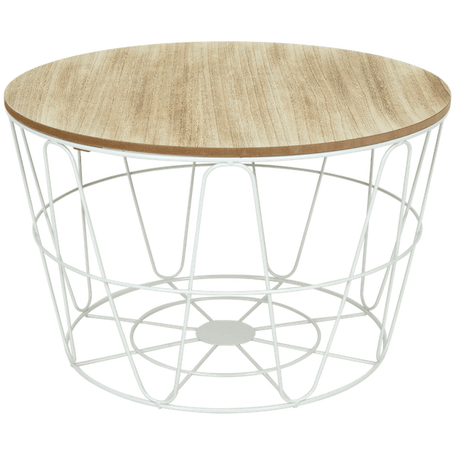 Panier métallique avec couvercle, table d'appoint grise S