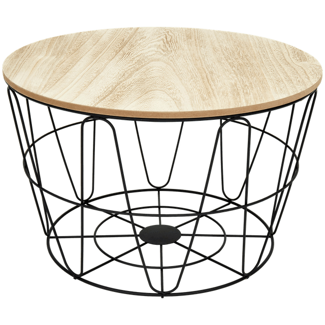 Beistelltisch mit Drahtkorb und Deckel, schwarz, Größe S