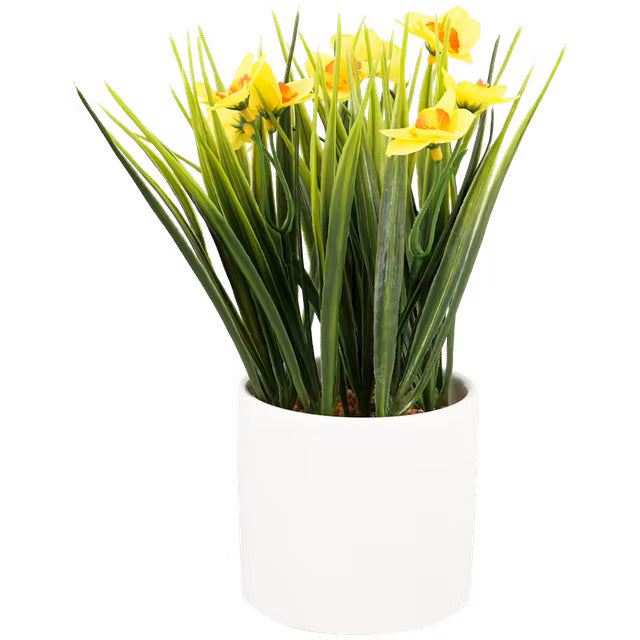 Plante artificielle jaune en pot de céramique