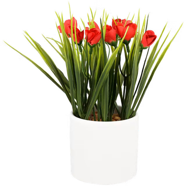 Plante artificielle rouge en pot de céramique