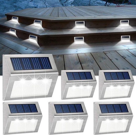 6 Stuks LED Buitenlamp Zonne-Energie RVS