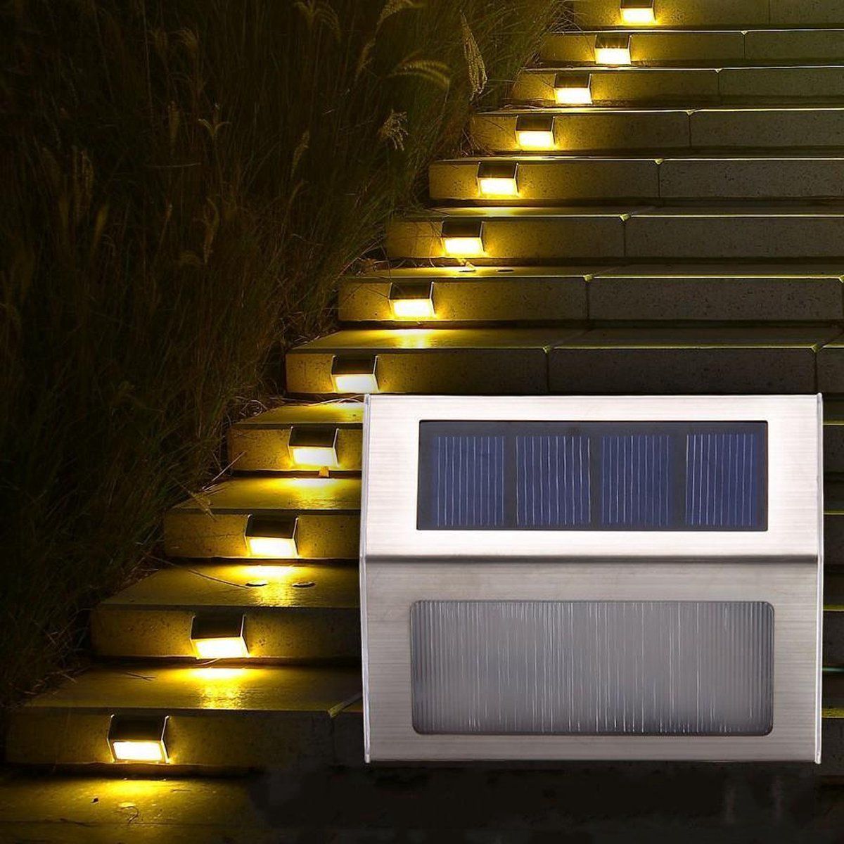 6 Stuks LED Buitenlamp Zonne-Energie RVS