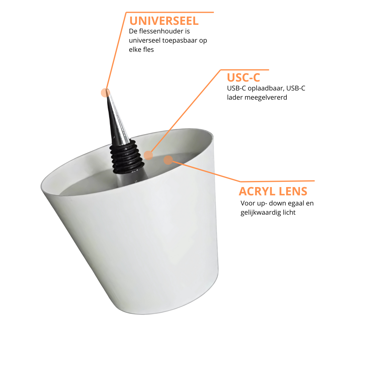 Lot de 2 lampes rechargeables pour bouteilles - Lampe de table à intensité variable - Aluminium - Étanche - Blanc - Norme néerlandaise