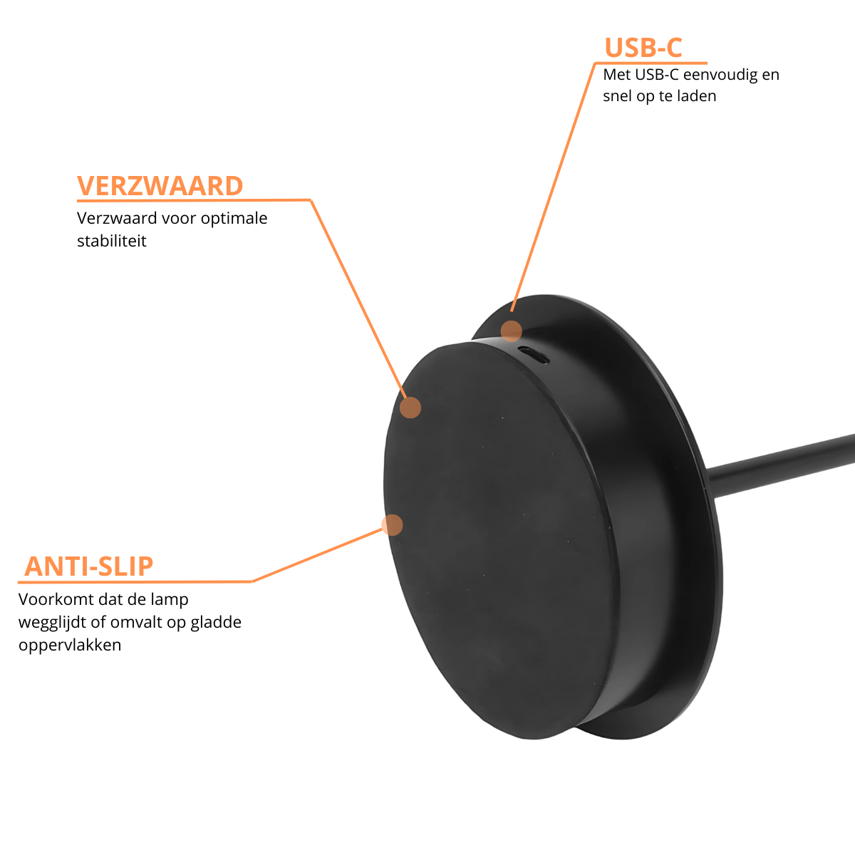 Lampe de table rechargeable - Intensité réglable - Étanche - 29 cm - Noire - Norme néerlandaise