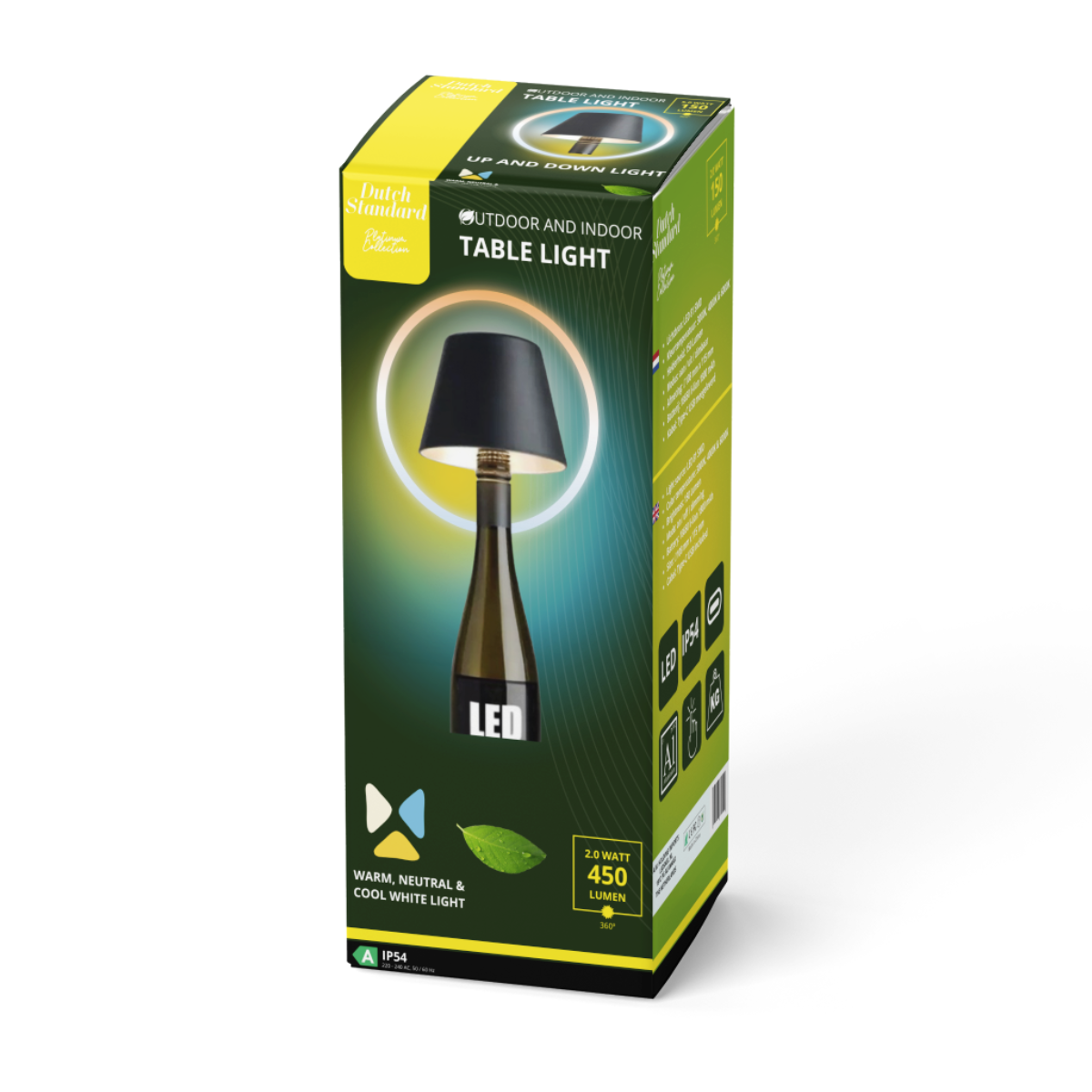 Lampe bouteille rechargeable - Lampe de table à intensité variable - Aluminium - Étanche - Noir - Norme néerlandaise