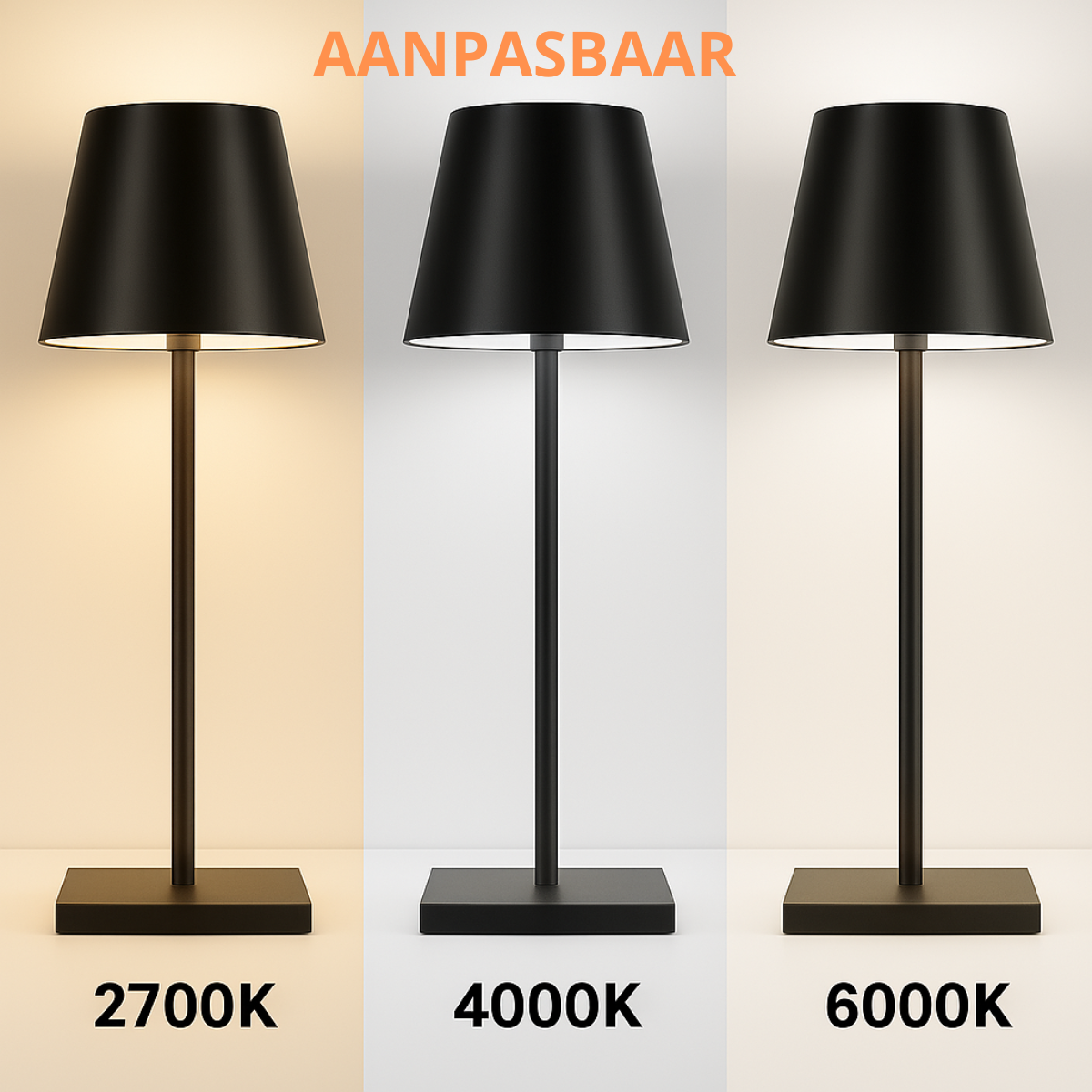 2 Stuks - Oplaadbare Tafellamp - Dimbaar - Waterdicht - 38CM - Zwart - Dutch Standard