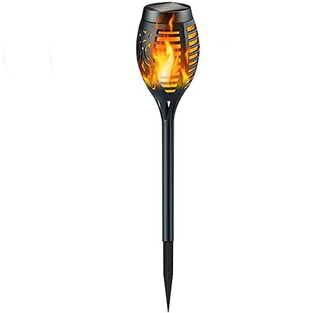 Torches solaires de jardin noires 50 cm à effet flamme pour éclairage extérieur de jardin et d'allée, IP65