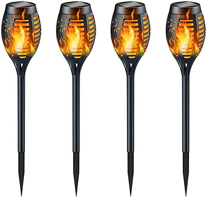 Solar Tuinfakkels zwart 4 stuks 50 cm vlam-effekt tuin en padverlichting buitenverlichting op zonneenergie IP65