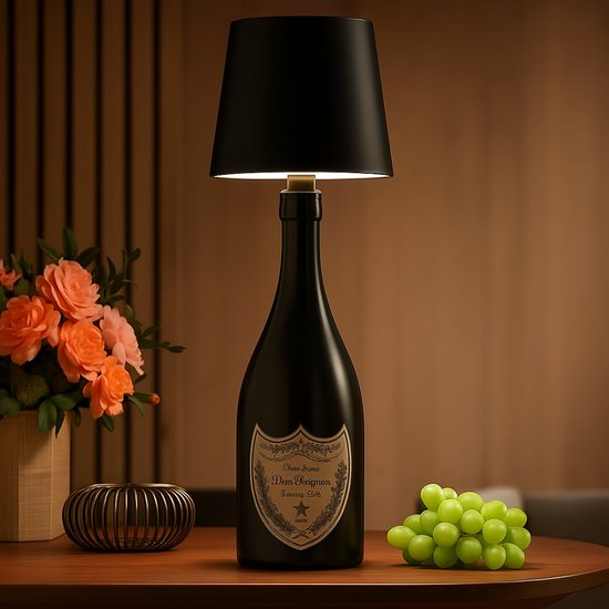 Lampe bouteille rechargeable - Lampe de table à intensité variable - Aluminium - Étanche - Noir - Norme néerlandaise