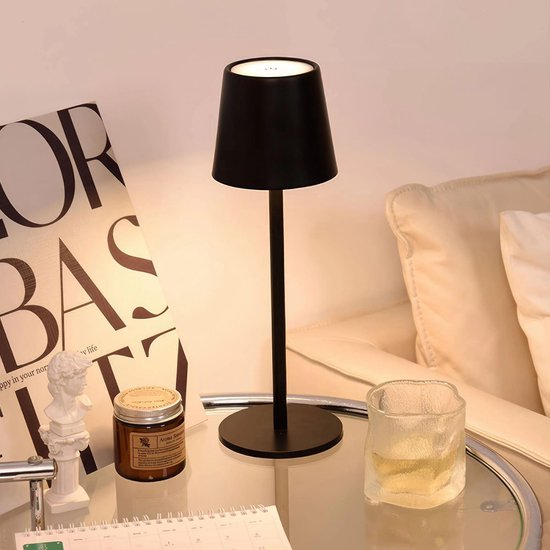 Lampe de table rechargeable noire étanche avec station d'accueil, intensité variable, 38 cm