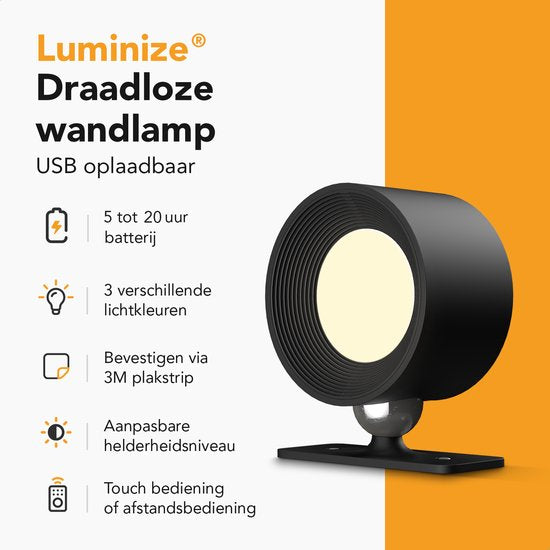 Applique murale - Rechargeable - Intensité réglable - Avec télécommande