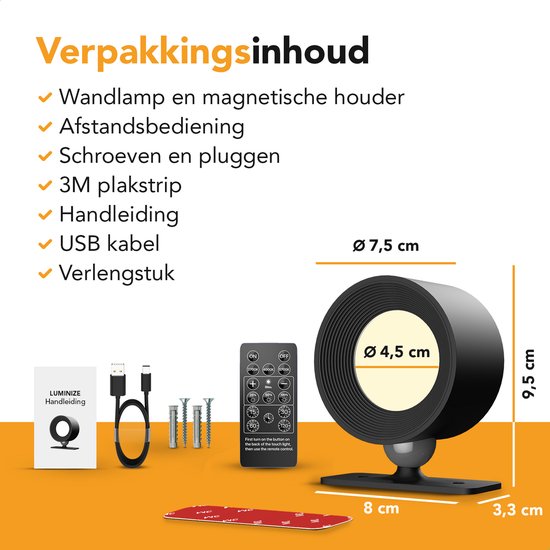 Applique murale - Rechargeable - Intensité réglable - Avec télécommande