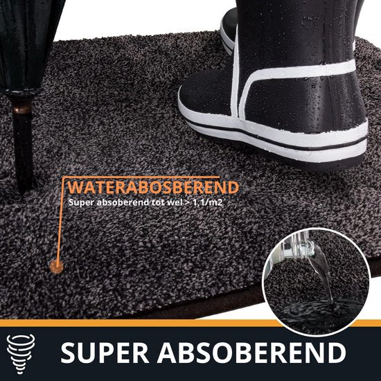 Deurmat Schoonloopmat Droogloopmat voor Binnen 90 x 150 antraciet Anti slip