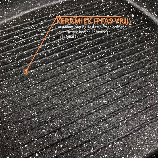 Grillpan Ø 24cm Inductie Anti-Aanbak Alle Warmtebronnen PTFE en PFAS vrij