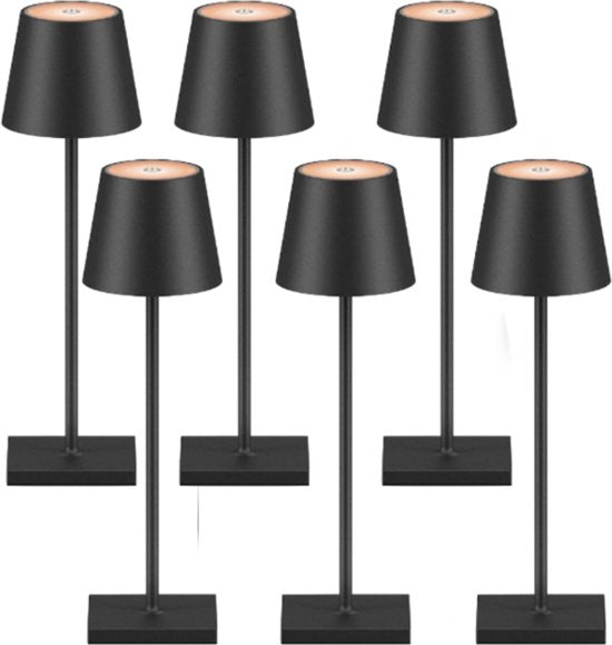 Lampe de table rechargeable noire étanche, lampe de bureau à intensité variable, 38 cm (lot de 6)